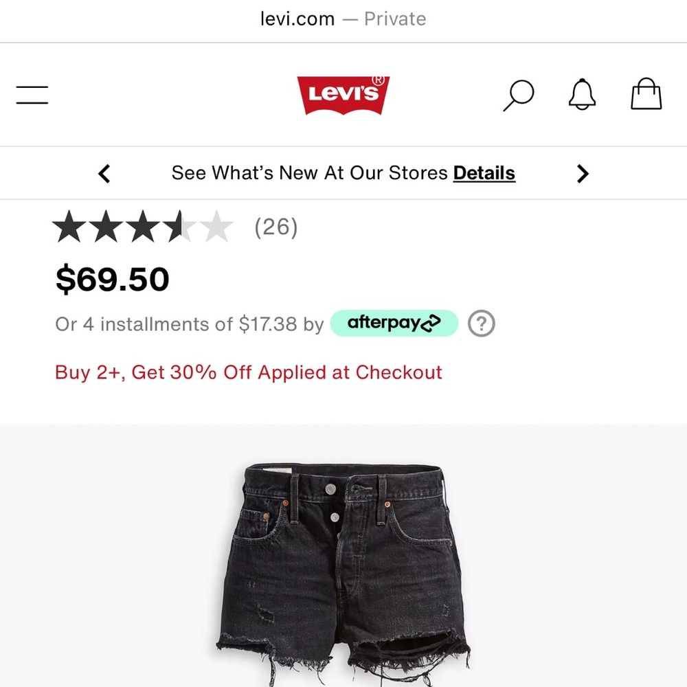 501 Original Fit High Rise Woman’s Shorts - Black Distressed